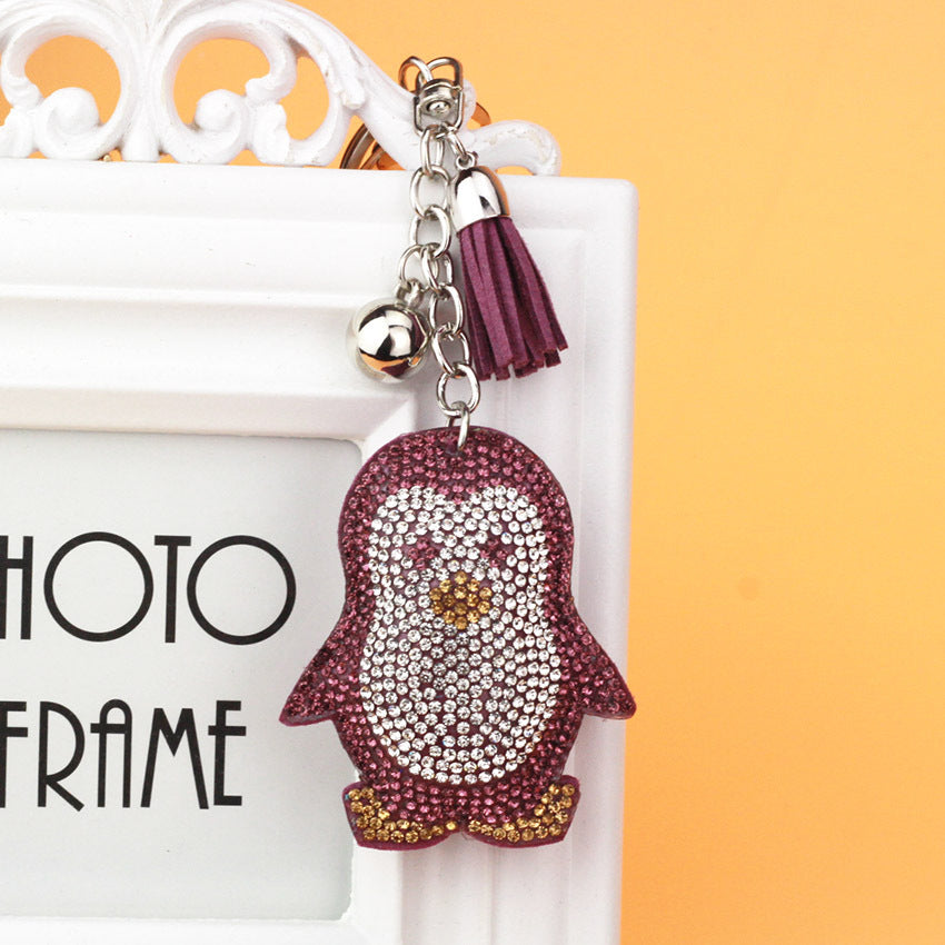 Wholesale Velvet Cute Penguin Tassels with Diamond Keychains